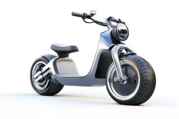 A sleek, modern electric scooter with a minimalist design, featuring wide wheels and a comfortable seat, ideal for urban commuting and environmentally friendly transportation.