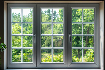 Beautifully designed triple window showcasing vibrant greenery in a home interior, enhancing natural light and outdoor views in perfect harmony