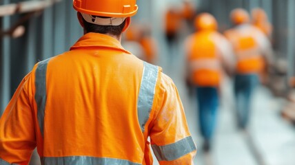 Construction workers collaborating on site urban environment action shot professional setting focus on teamwork