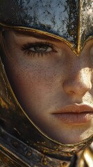 Noble female knight in plate armor, prepared for combat, symbolizing medieval chivalry, heroism, and warrior spirit, perfect for storytelling visuals, hand-drawn book illustration