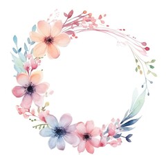 Fototapeta premium Flower wreath border pattern plant white background.