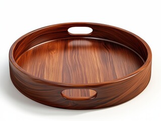 Round Wooden Tray with Smooth Finish and Handles, Ideal for Serving Food or Decorative Arrangements in Home Settings