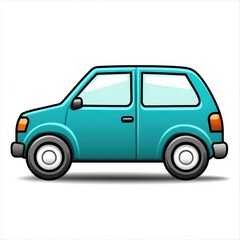 Colorful Cartoon Car Illustration in Side View with Simple Design and Clean Lines