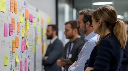 20. Business staff brainstorming investment strategies during a workshop with visual presentations in an office space