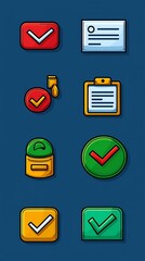 Various illustrated icons displaying check marks and other objects on a screen