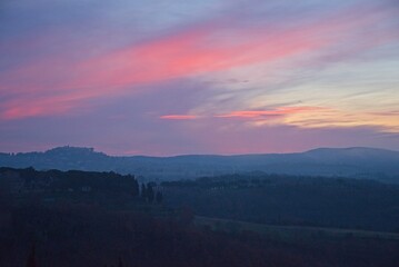 Sunrise and Fog Umbria Tuscany Italy January