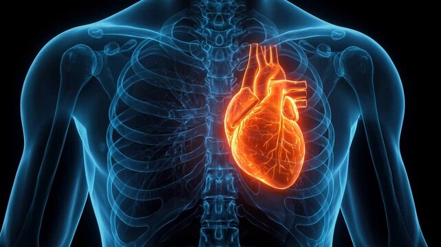 Human Anatomy Heart glowing x-ray 3d Medical illustration, Heart disease, Heart health	
