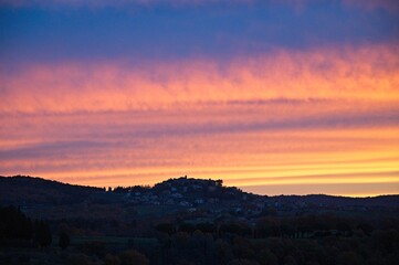 Sunrise and Fog Umbria Tuscany Italy January