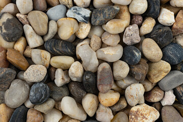 Textures of beach pebbles in various shapes and colors