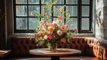 Fototapeta premium Vibrant floral arrangement in a modern space