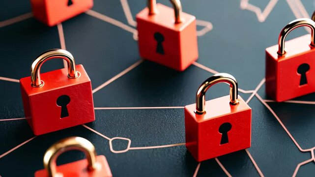 An array of vibrant padlocks on a digital network background symbolizes data security and online protection strategies in modern technology.