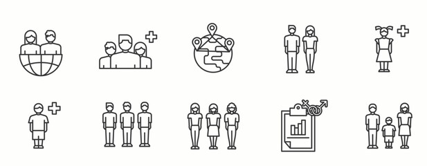 People  line Icon Set.  Management, service, support, global, diverse . Vector Illustration.