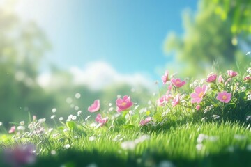 Fototapeta premium Meadow sunlight flowers spring.