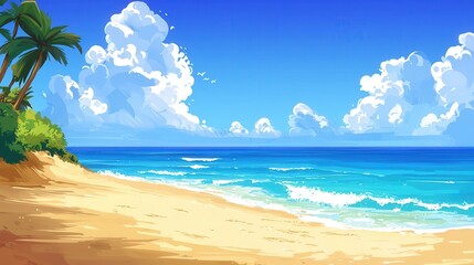 Fototapeta premium Idyllic Tropical Beach Scene Sun Sand and Sea