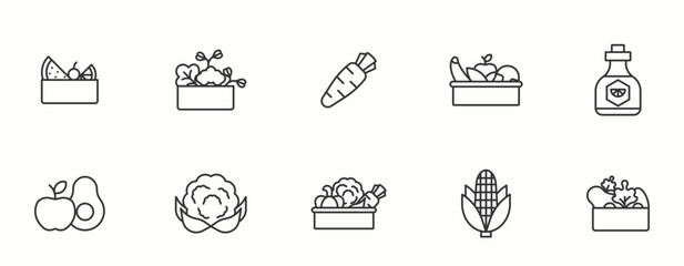 Fresh Vegetable line Icon Set . Healthy, organic, nature, Diet, nutrition . Vector Illustration.