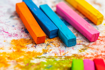 Soft pastels, bright colours. Colored chalk for creativity, drawing and hobbies.