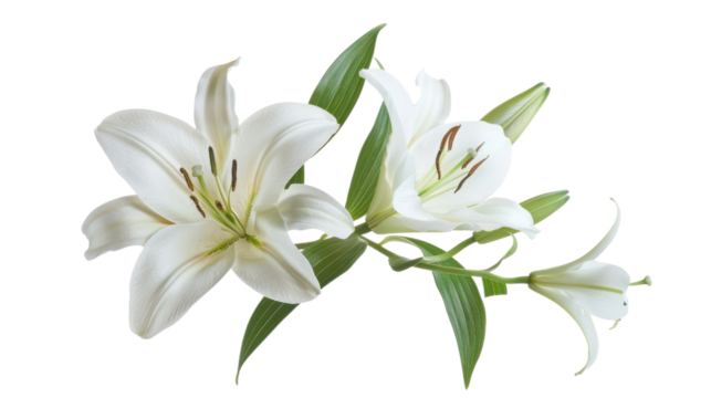 White lily flowers blooming with transparent background