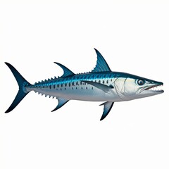 Obraz premium Realistic Illustration of a Mackerel Fish with Blue-Green Coloration and Striped Pattern on a White Background.