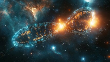 Futuristic spacecraft in deep space exploration.