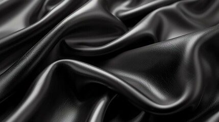 Fototapeta premium A close-up of luxurious black silk fabric, showcasing its smooth texture and elegant draping. Perfect for fashion, design, and textile projects.