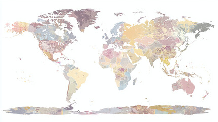 Soft Pastel Political World Map on White Background — Elegant Decorative 2d Illustration