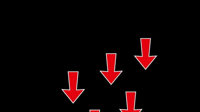 animated red arrow moving to the bottom symbol of decrease ., 4k video