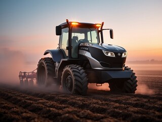 Naklejka premium tractor at sunset