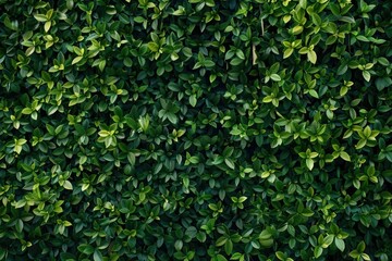 Close Up of Lush Green Hedge Wall Texture with Small Leaves in Garden Eco Evergreen Background