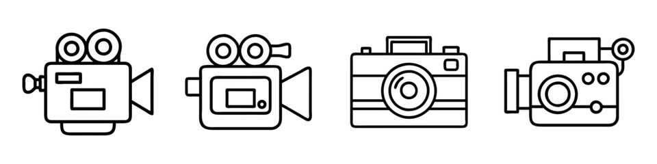 analog film camera icon, analog film camera line art - simple line art of analog film camera, perfect for analog film camera logos and icons