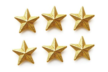 Six Glittering Gold Stars on White Background Perfect Festive Design Element