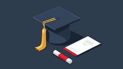 Graduation cap, diploma, and tassel