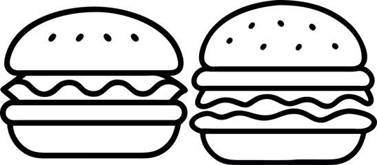 Hamburger Icons with Sesame Buns, Lettuce, and Layers, Vector Food Illustrations