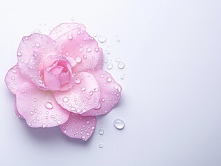 Delicate pink flower with water droplets on a soft background, evoking freshness