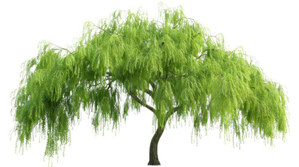 Weeping willow tree with transparent background gently swaying in the breeze