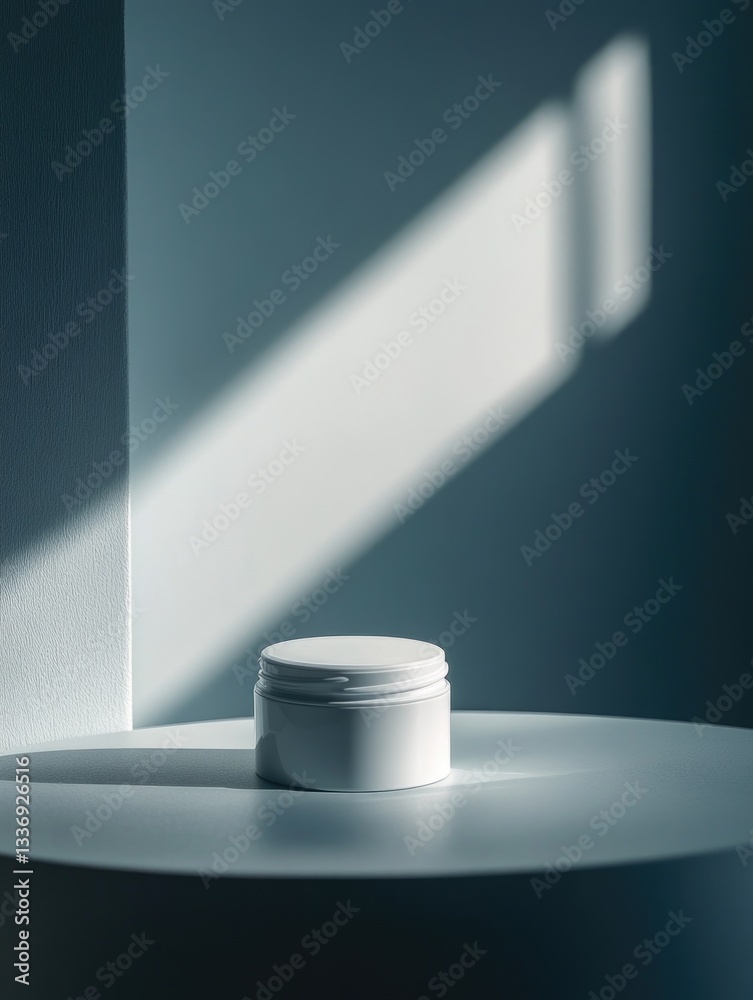 Poster A simple white container sitting on a table with a plain background
