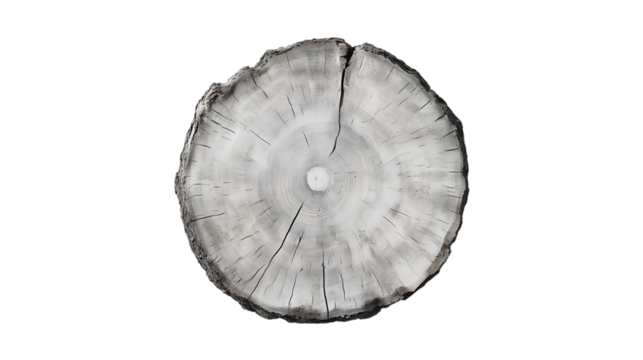 Tree cross section rings nature wood texture, isolated on transparent background