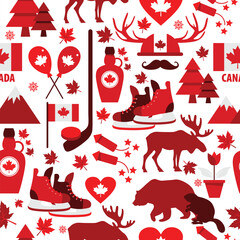 Canada sign and symbol, Info-graphic elements flat icons set in seamless pattern.