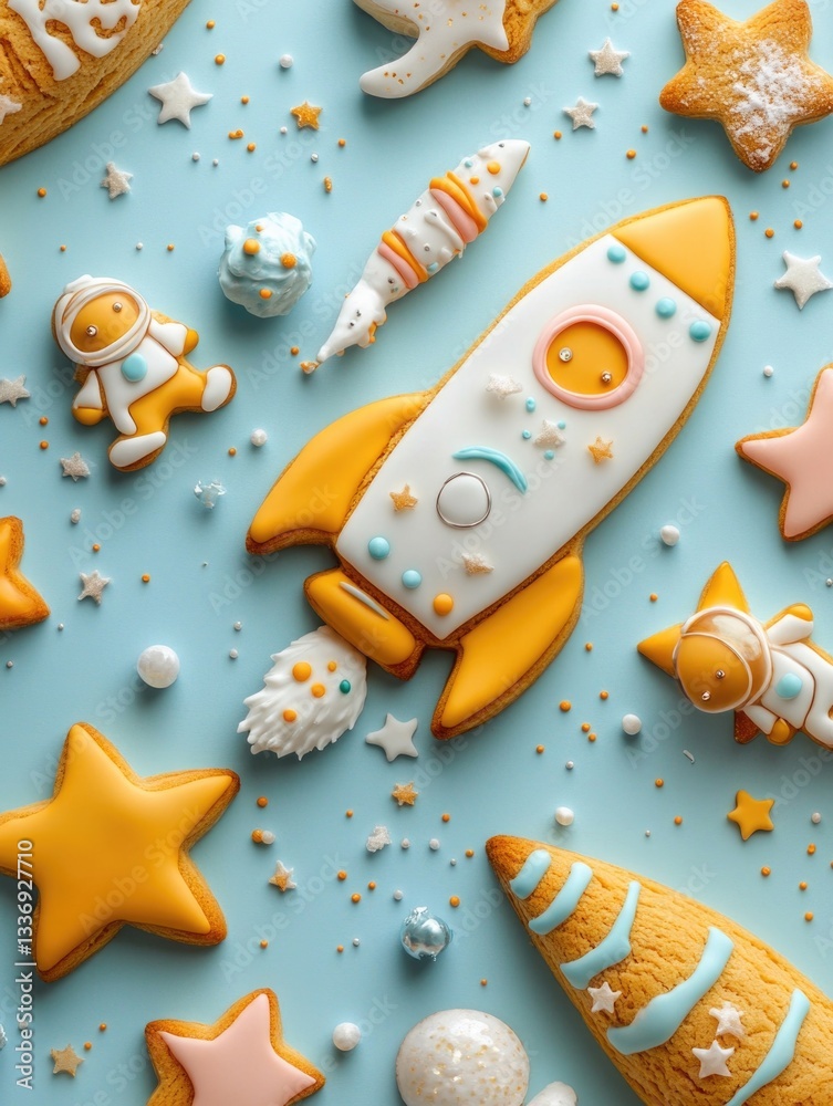 Poster A close-up shot of a cookie with a rocket design, perfect for use in advertisements or editorial content