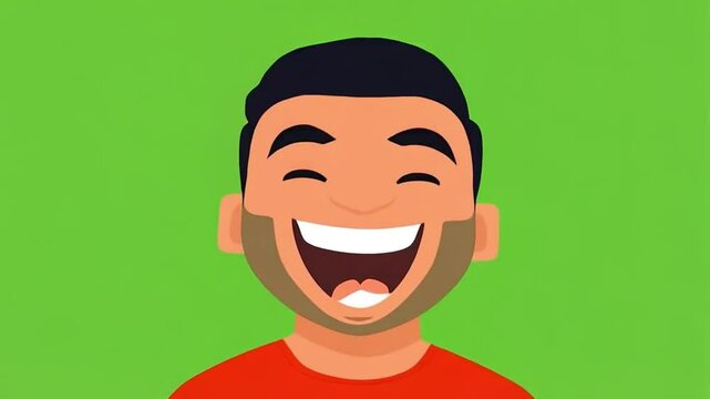 Athlete lifting dumbbells and laughing on green background
