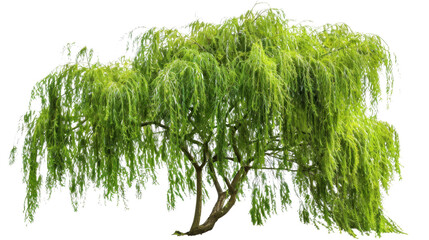 Weeping willow tree with transparent background gently swaying in the breeze