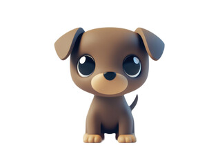 Naklejka premium Cute cartoon puppy with big eyes sits against a transparent background. Brown fur and tan paws create a friendly appearance