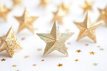 Sparkling Gold Glitter Stars Festive Background Christmas, New Year Decoration