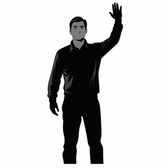 vector silhouette of a man standing and waving with his hand 