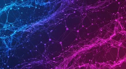 Abstract Network Connecting Nodes with Blue and Pink Gradient Background