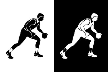 Bold Basketball Player Silhouette Dribbling Motion for Sports Graphics.