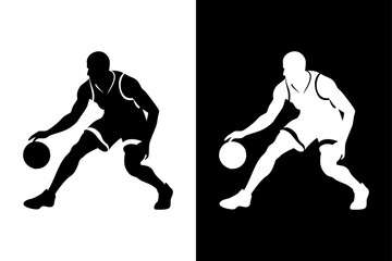 Bold Basketball Player Silhouette Dribbling Motion for Sports Graphics.