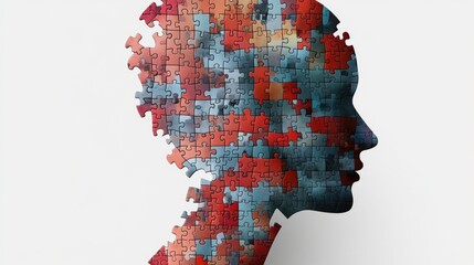 A creative illustration of a person's head formed from interlocking puzzle pieces