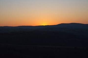 Sunrise and Fog Umbria Tuscany Italy January