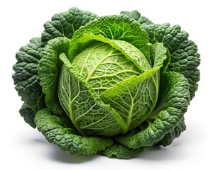 Fototapeta premium Fresh Green Savoy Cabbage Head Isolated on White Background