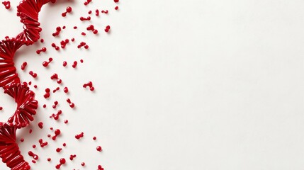 Red Dna Double Helix Strand with Molecular Drops on White Background